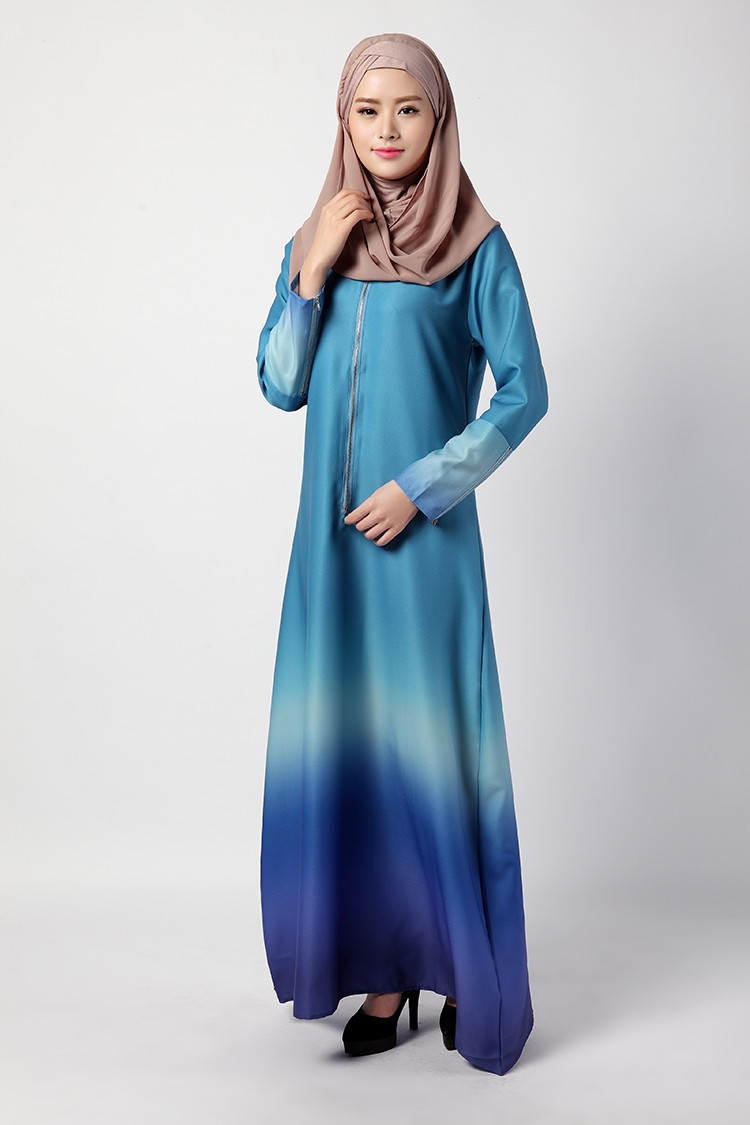 2016夏季新款穆斯林女装服饰中东马来西亚彩虹渐变连衣长裙