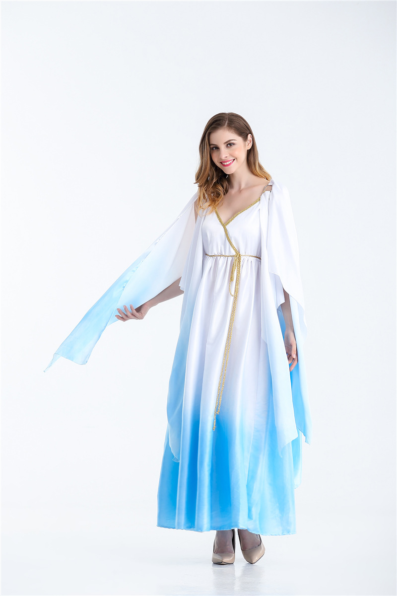 2016年新款万圣节角色扮演希腊女神服装水蓝色仙女长裙舞台演出服