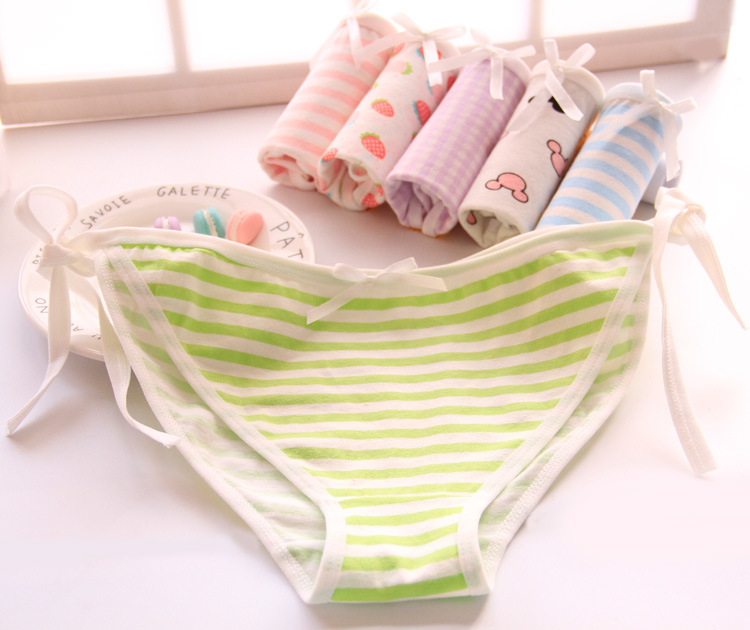 日系二次少女蓝白条纹系带初音纯棉绑带内裤系带周边内裤c008