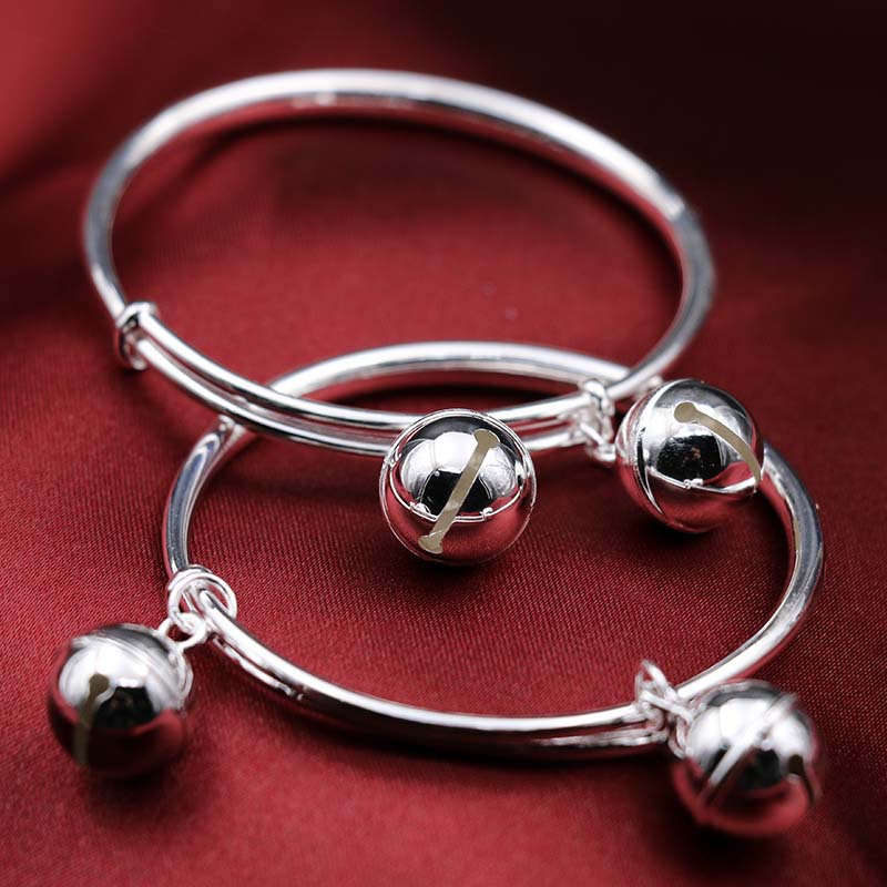 纯银脚镯 s999纯银欧美简约爆款精美带铃铛宝宝银镯 儿童银脚镯