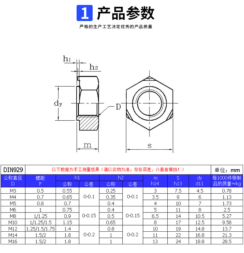 gb13681/din929 标准304不锈钢 六角焊接螺母/点焊螺帽 m4-m12