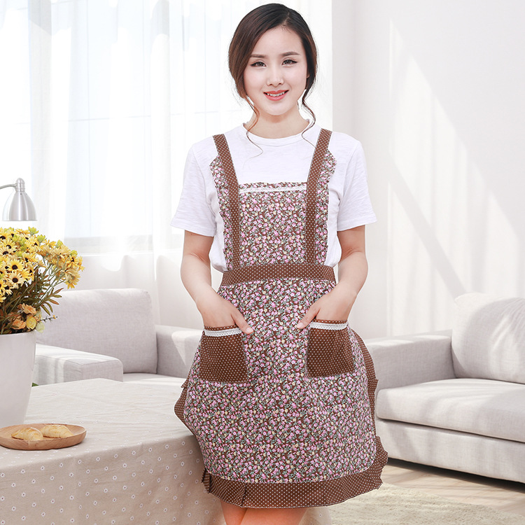 韩版双肩背带h型公主围裙双层双口袋清新田园风格围腰厂家批发