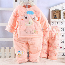 新款纯棉婴幼儿棉衣三件套装 0-6月宝宝秋款薄棉衣系带棉服6133