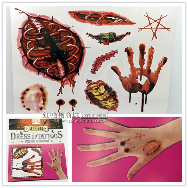 恐怖万圣节搞怪假疤痕影视3d道具化妆伤疤贴刀疤伤口贴纹身贴