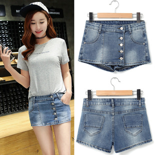 一件代发2018夏装新款韩国东大门排扣超短裙裤女式牛仔裤短裤裙女