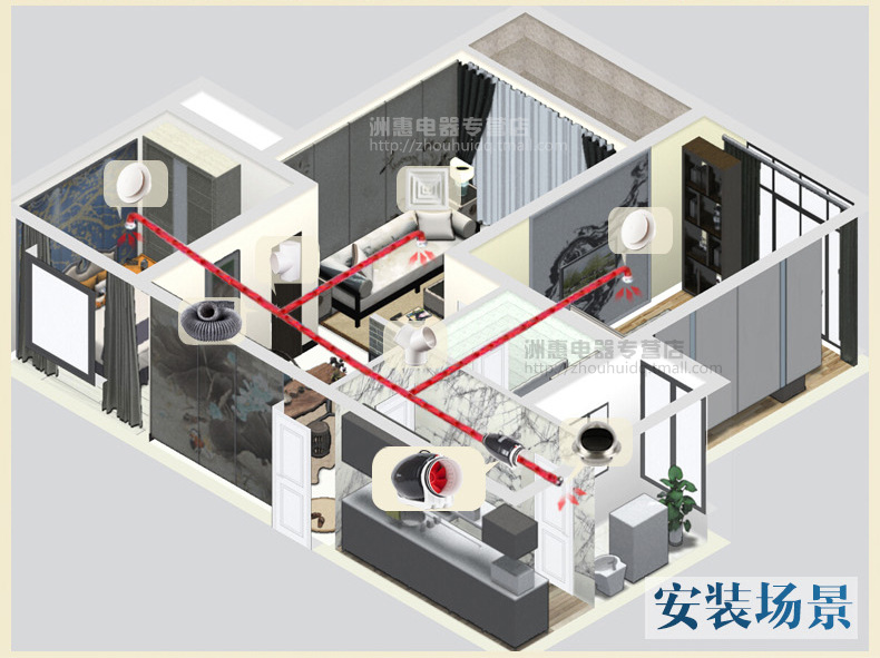 新品 鸿冠超静音管道风机200/8寸 厨房强力抽风机 家用排风换气扇