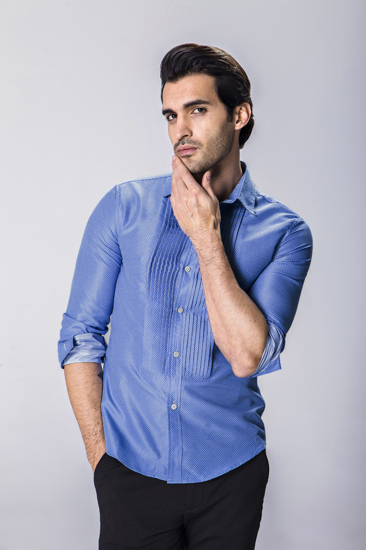 2欧美风男士时尚斑点印花宫廷风褶皱长袖衬衫 1818-tc806-f40