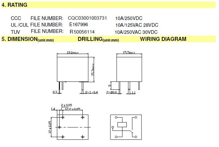 松乐继电器 srd-03v 05v 09v 12v 24vdc-sl-a 4脚 10a 一组常开