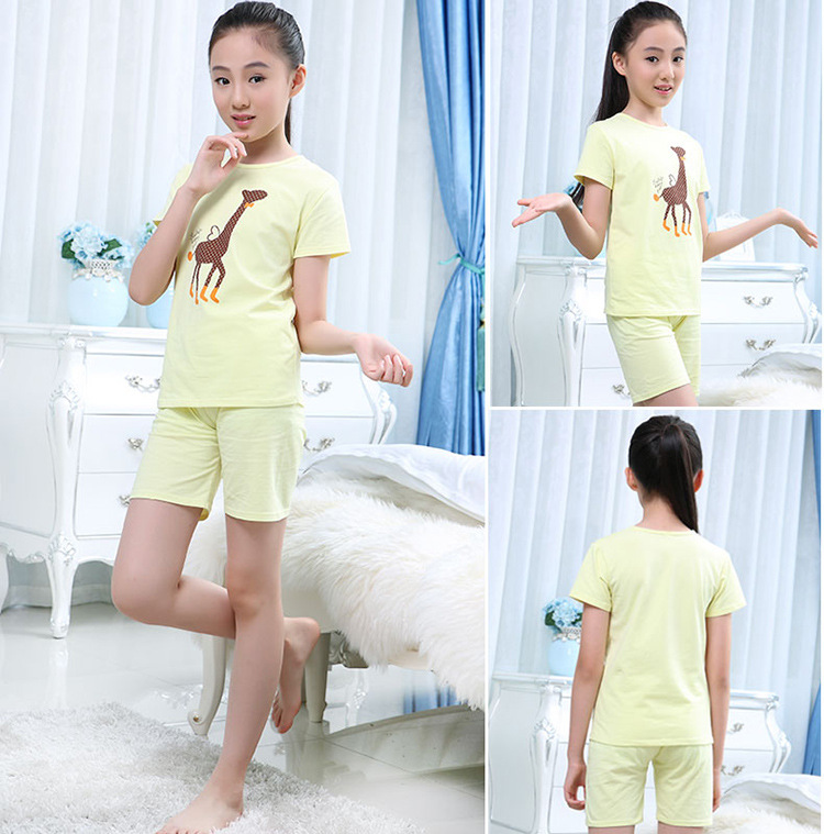 思琪拉斐女童夏季短袖短裤套装 女中大童宝宝睡衣 儿童家居服套装