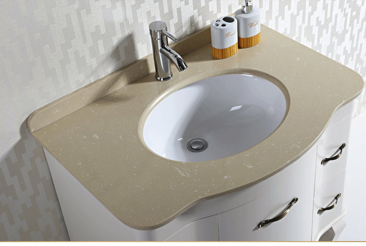 朗森田园浴室柜组合仿古落地 大理石洗漱台面盆卫浴柜粉红象牙白