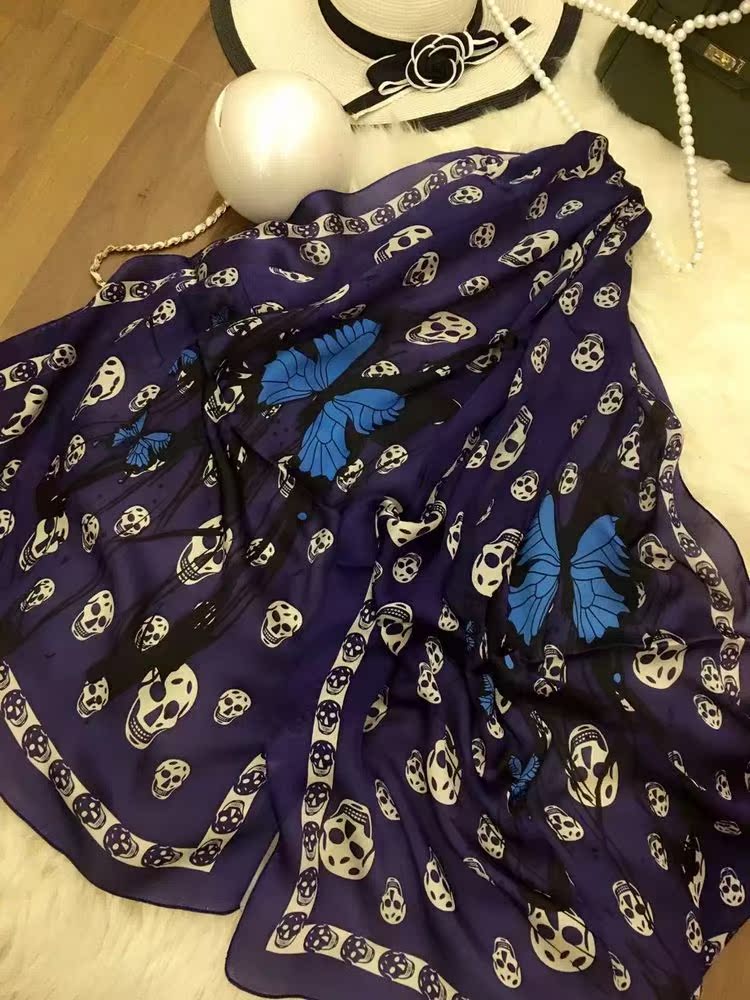 2016新款骷髅蝴蝶100%真丝桑蚕丝丝