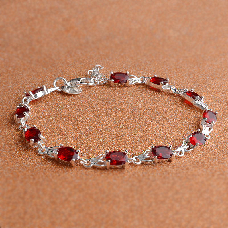 Cross-Border EBay Popular Bracelet European and American Fashion Ruby Bracelet Silver Bracelet Jacinth Hand Jewelry Supply