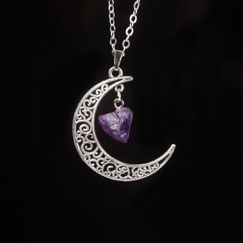 天然石月亮水晶宝石吊坠项链 handmade natural stone necklace