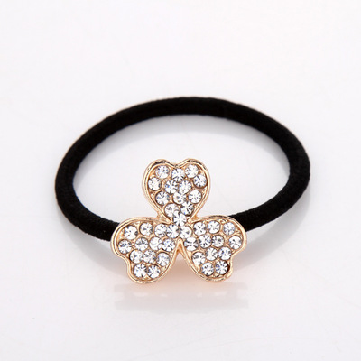 三叶花水钻发圈发绳扎头发马尾皮筋头绳头圈 韩版潮发饰头饰品