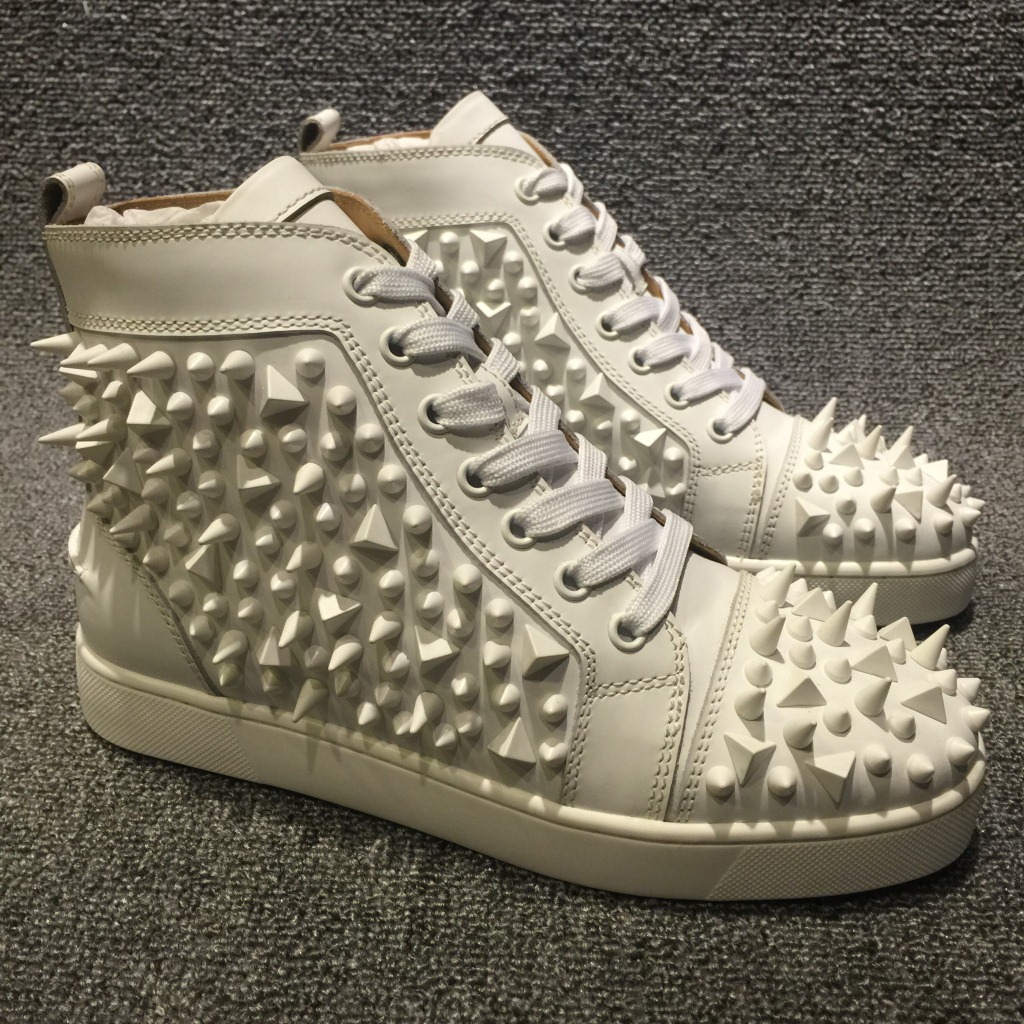 欧洲站新款红底鞋铆钉水钻乱钉情侣休闲鞋男女个性潮鞋eu亮底单鞋