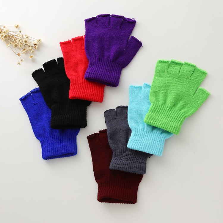 Hot Sale Solid Color Magic Gloves Winter Warm Open Finger Men and Women Plush Gloves Knitted Half Finger Gloves Wholesale