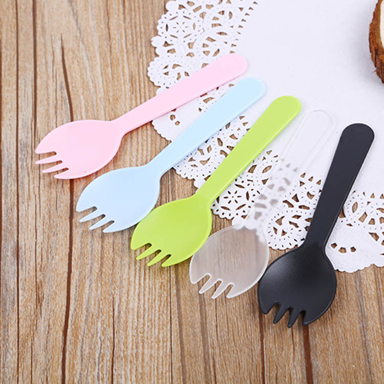 厂家批发一次性蛋糕勺子 加厚磨砂西点蛋糕勺子 三齿勺叉多色可选