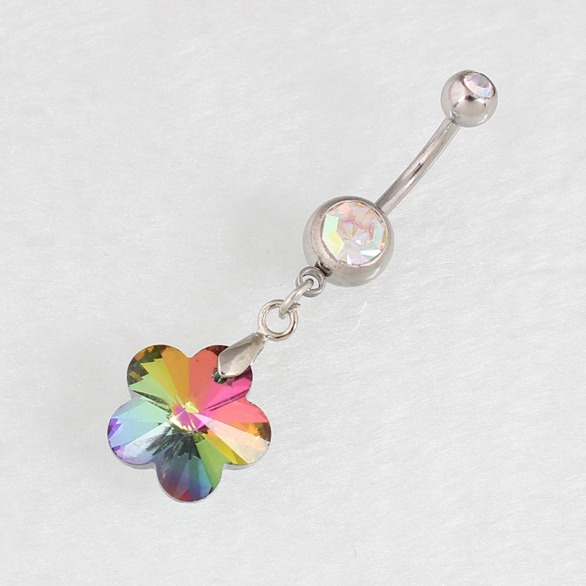 肚脐环双钻水晶花肚脐钉防过敏医用不锈钢杆人体穿刺饰品零售批发