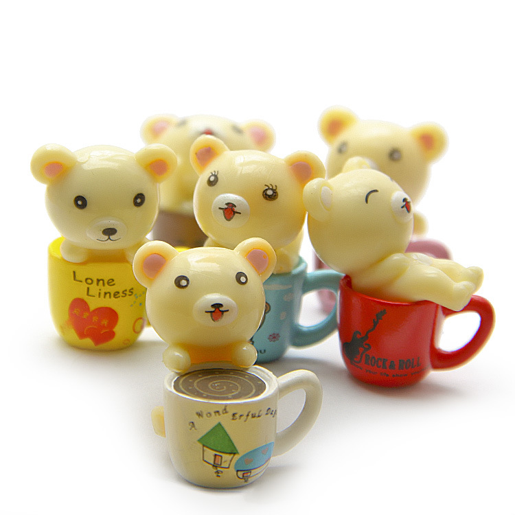 6款浅色轻松熊茶杯微观盆景多肉摆件花园摆饰微景观盆栽园艺饰物