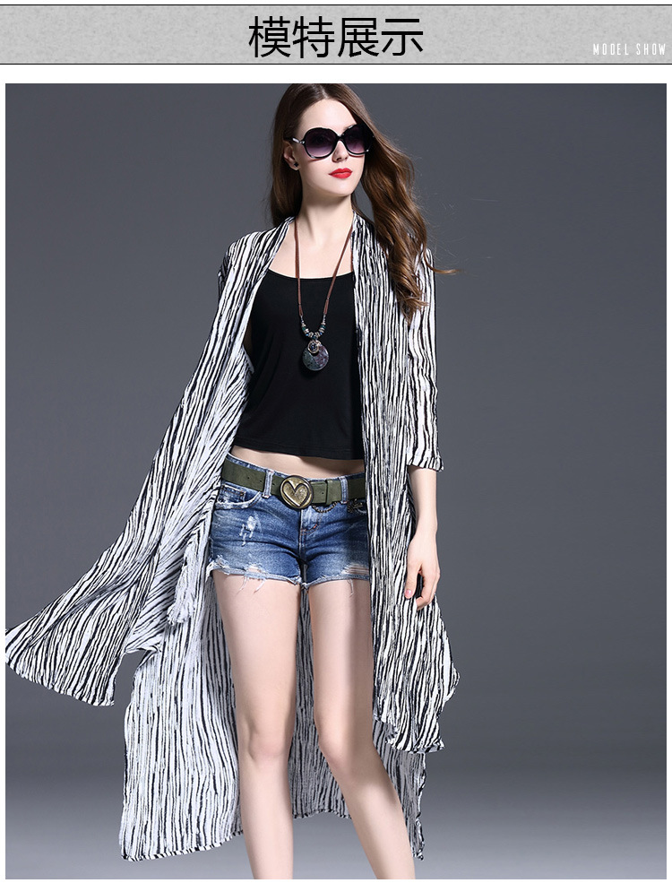 薄纱 欧洲站时尚高端女款薄纱亚麻外套 2016春款新品加长款女士外披