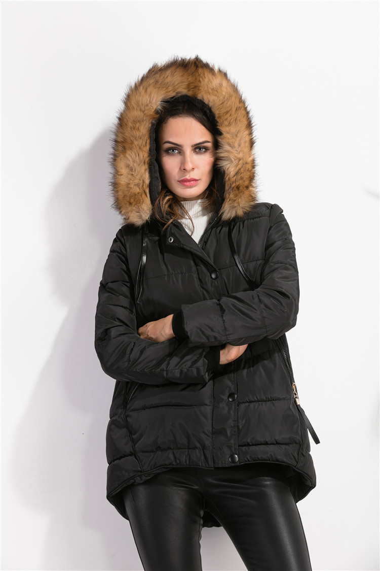 欧美冬装新款羽绒服大毛领短款外套 燕尾女