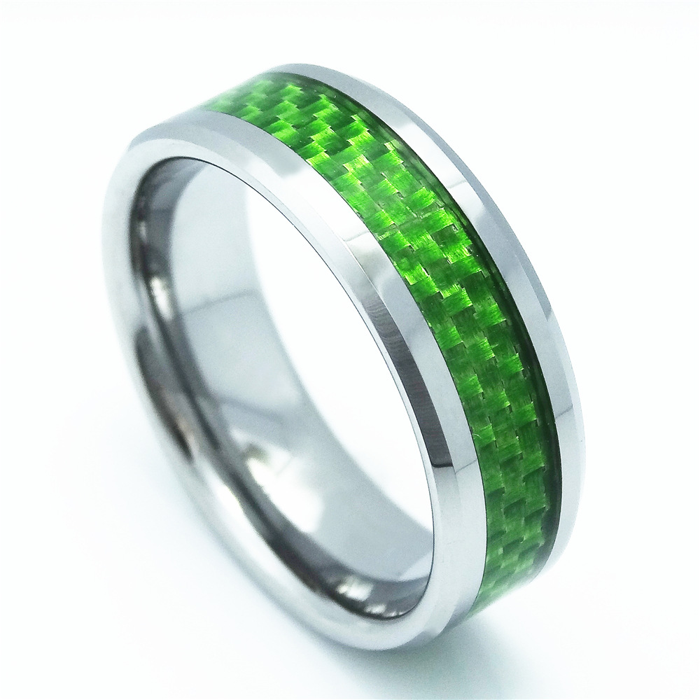 绿色碳纤维钨钢戒指 欧美外贸新款情侣对戒 男戒钨金戒指厂家批发