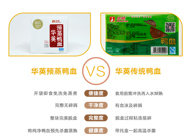 华英新品鸭血 300g5盒包邮 粉丝汤毛血旺涮火锅食材