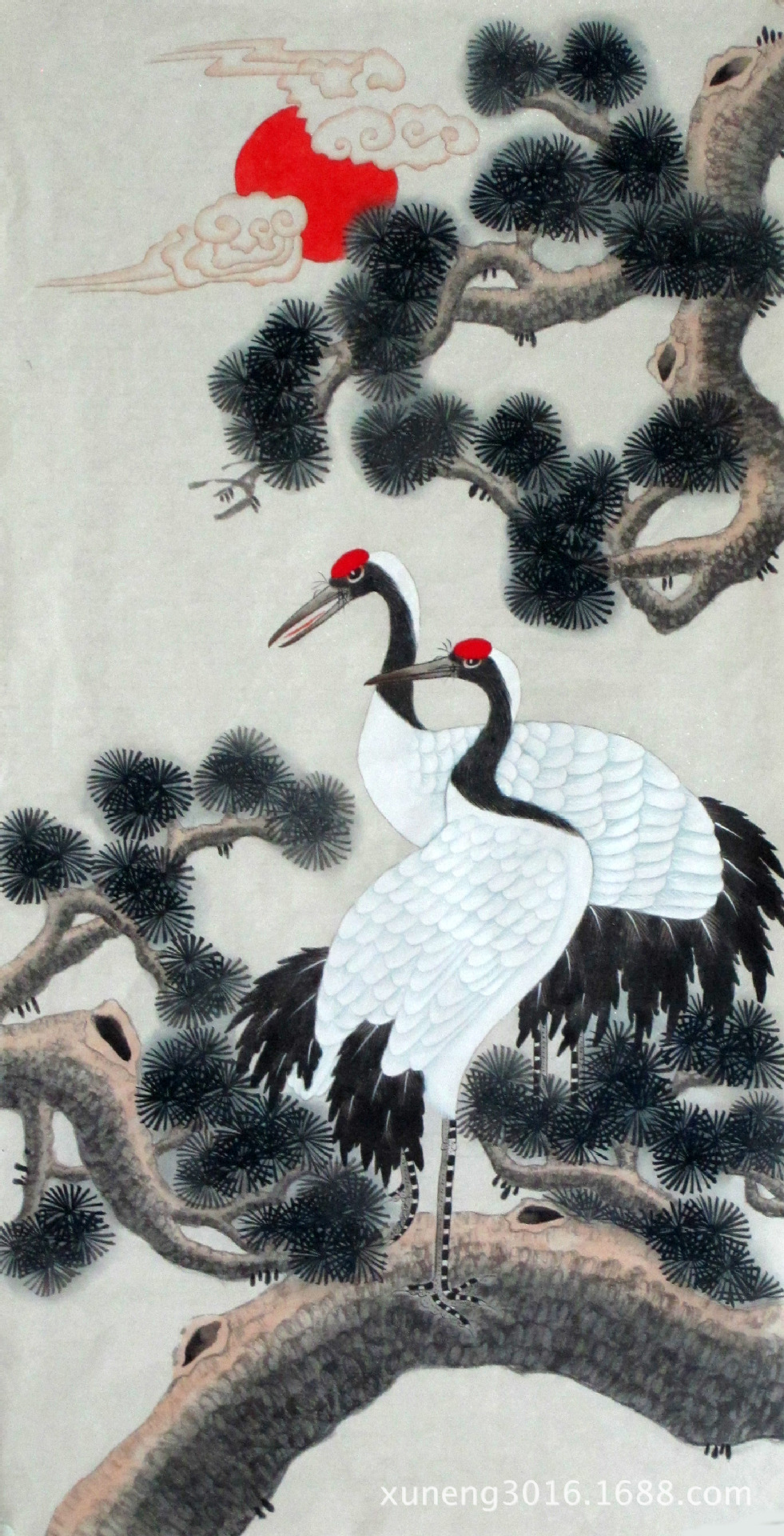 云水谣画坊纯手绘花鸟画 四尺中堂工笔花鸟画鹤龄松寿sh03