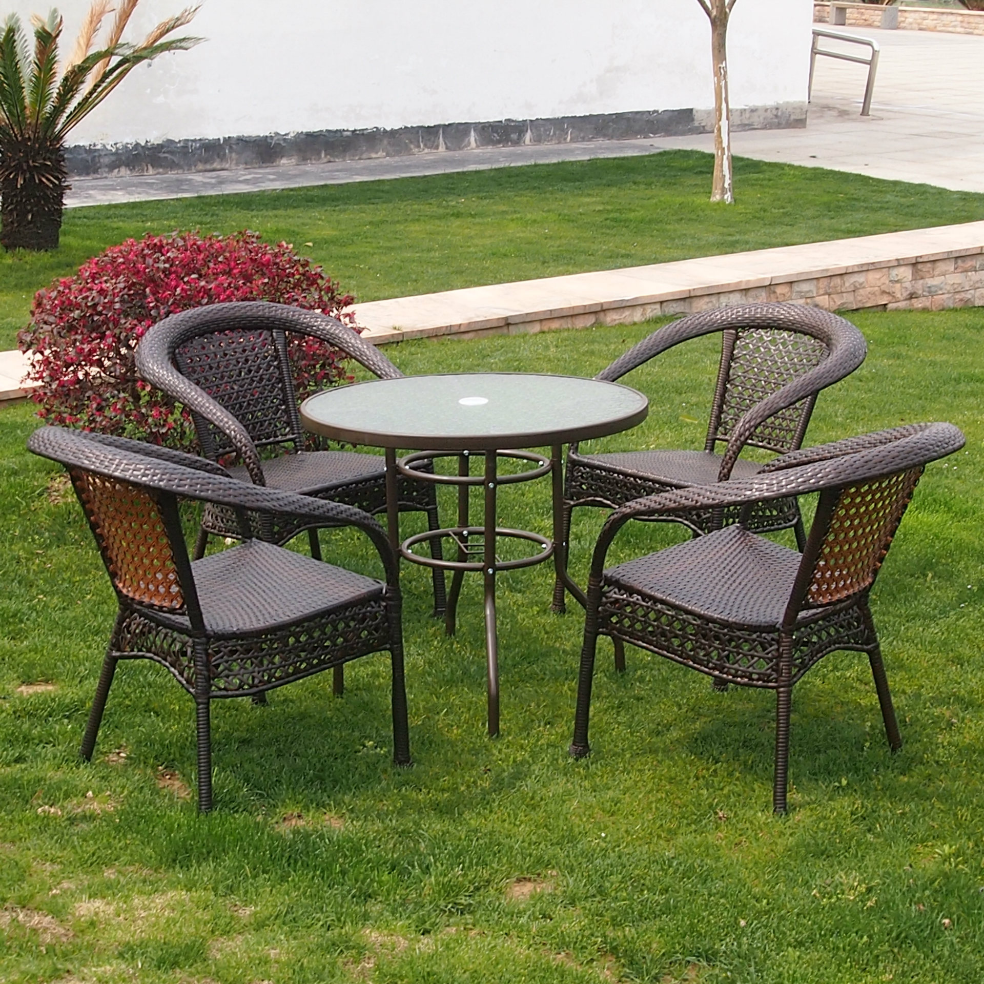 户外休闲桌椅 编藤阳台桌椅伞组合 花园餐厅奶茶店桌椅 藤椅套装