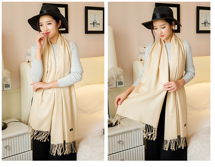 女士披肩秋冬季长款纯色仿羊绒流苏两用韩版