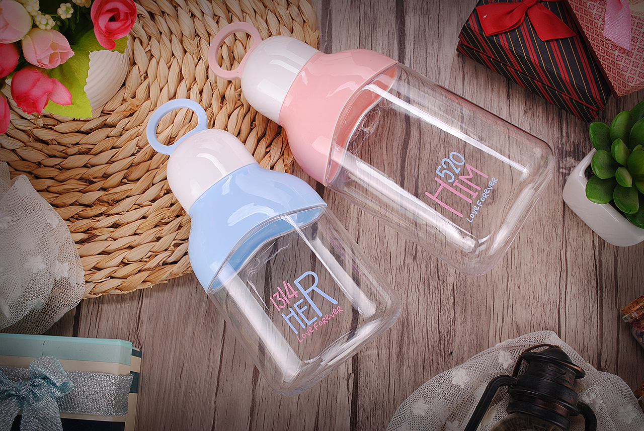 厂家直销新款萌宝便携扁水壶儿童女士可爱水杯水壶大号480ml