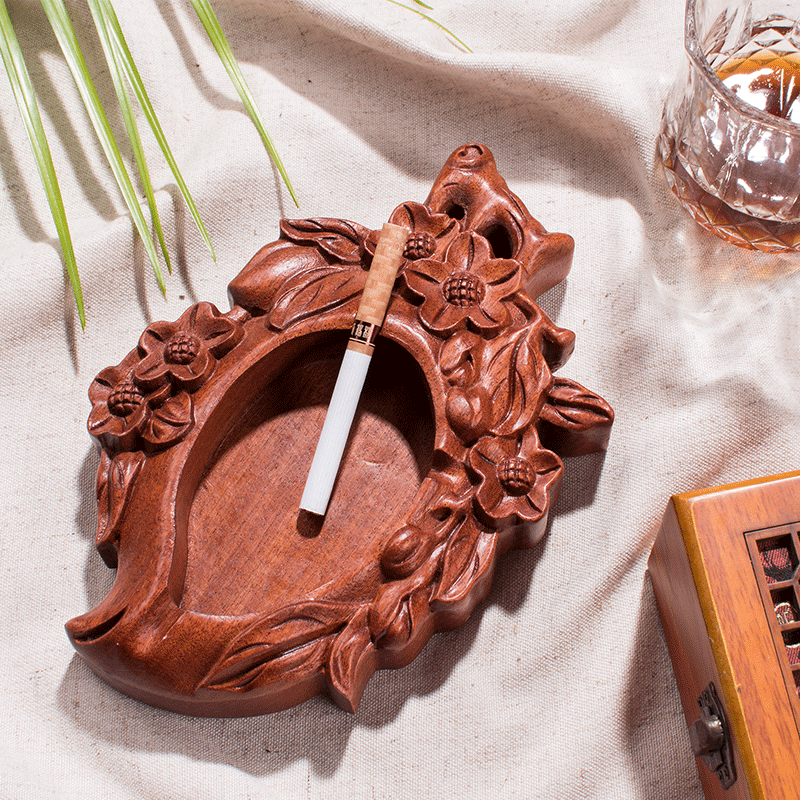 云胜工艺 红木雕刻烟灰缸 高档商务烟灰缸 客厅办公桌茶桌礼品
