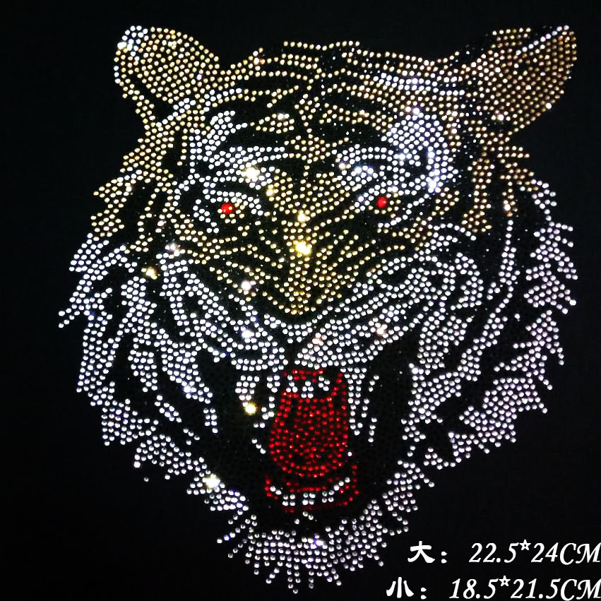 厂家直销烫钻烫画服装辅料diy水钻图案2020爆款老虎头t恤烫钻烫图