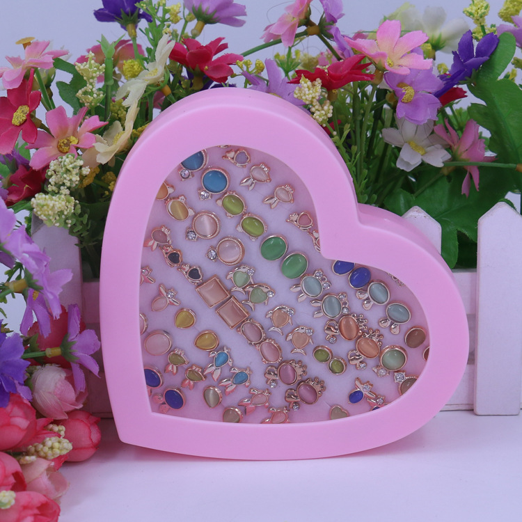 韩版时尚猫眼石耳饰耳钉 36对桃心盒装塑料耳钉 满额包邮-阿里巴巴