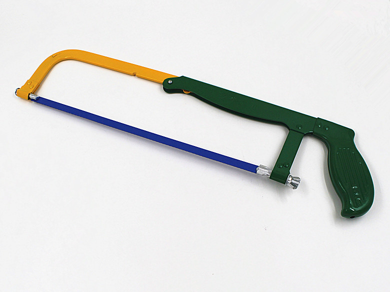 n1437 12寸470克可调式钢锯架 绿黄钢锯条 喷塑手动锯子带锯条