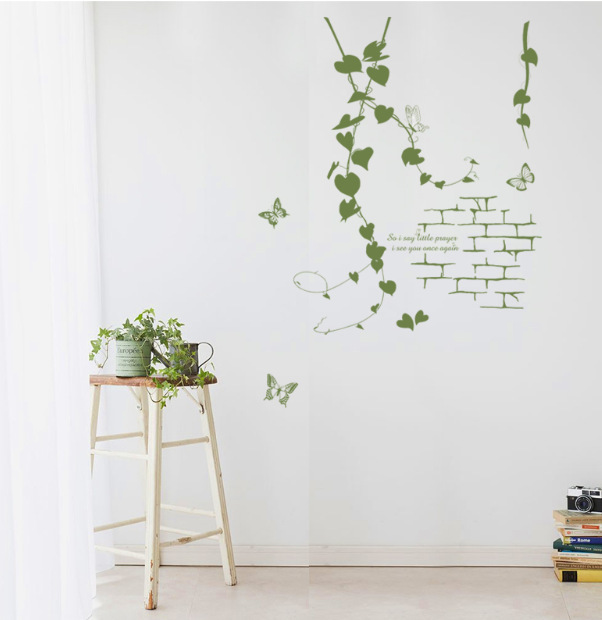 欧景墙贴mj7029 绿色藤蔓条现代韩式风格客厅玄关可移墙贴