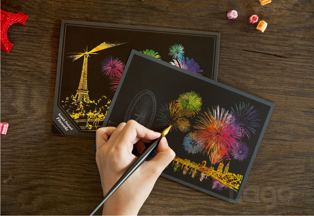 世界城市明信片烟花刮刮画 五彩烟火烟花原版笔明信片厂家直销