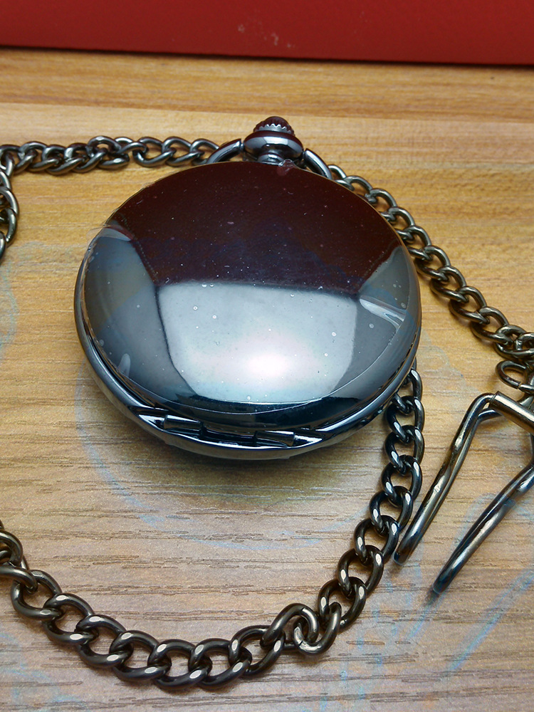 厂家订做2016新款贴牌商务高档礼品镂空手动机械怀表枪黑色