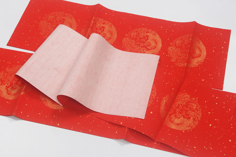 17*104cm万年红对联纸厂家批发空白瓦当春联七言龙凤洒金对联宣纸