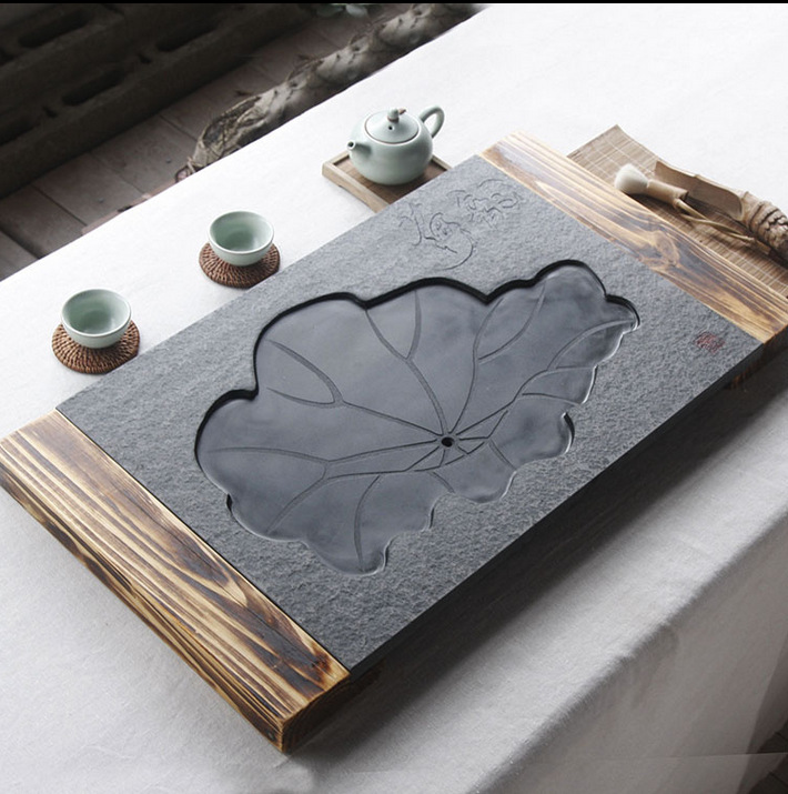 整块乌金石茶盘 天然石头黑金石茶海高档大号石质茶盘