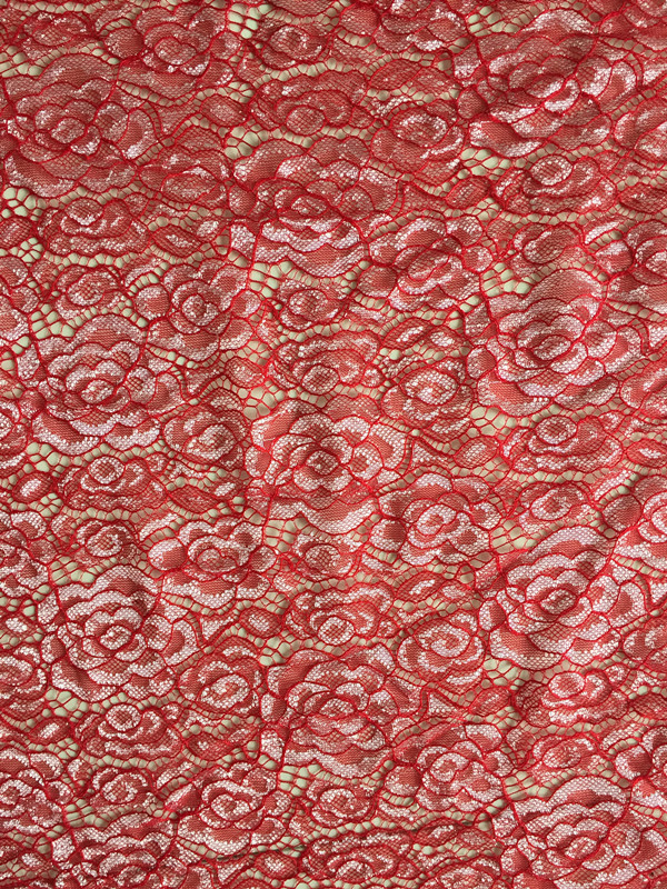 蕾丝花边面料辅料双色大红加白色花锦加人造丝婚庆布置服装婚纱