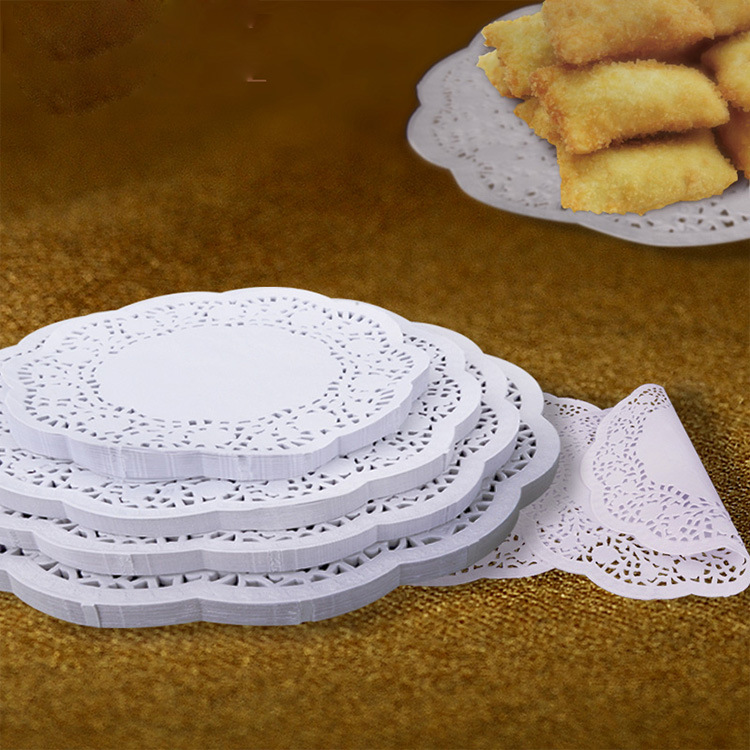 一次性纸垫环保无荧光9.5寸圆形白色蛋糕薯条通花纸垫纸纯木浆