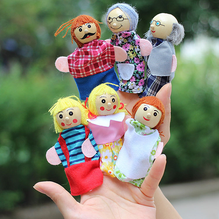 新款促销木制一家亲指偶小号手指玩偶讲故事爷爷奶奶男孩女孩玩具