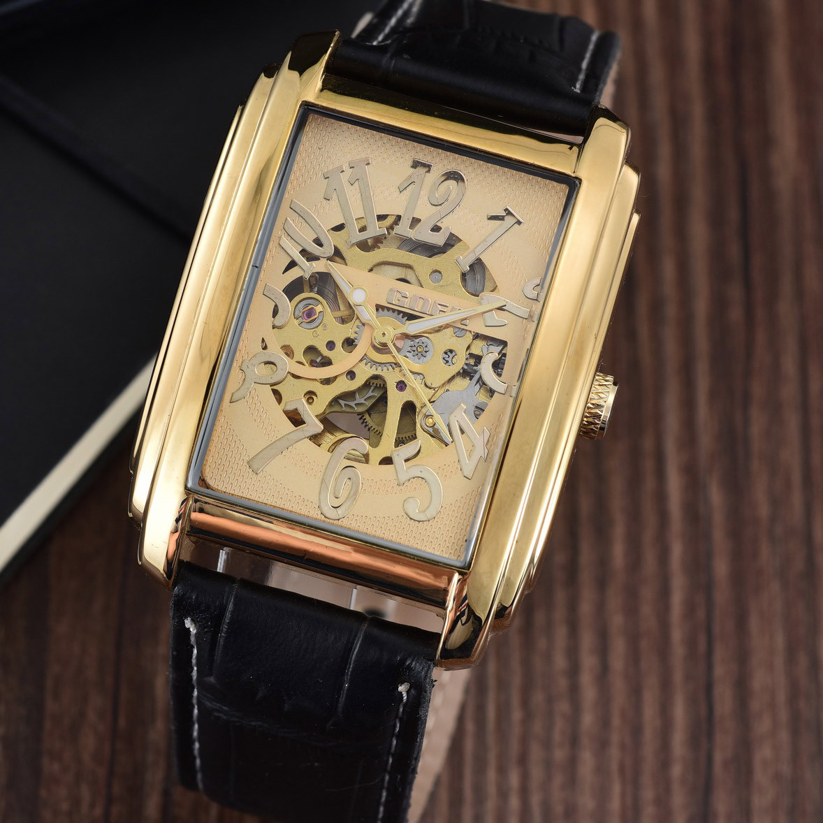 goer全自动机械表方形男士机械表商务皮带表一件代发gz0045