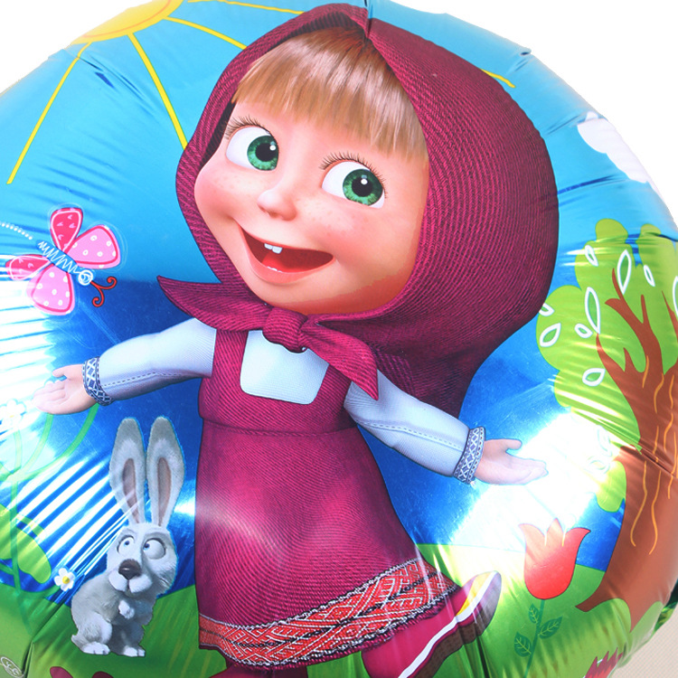 跨境热卖 18寸卡通玛莎和熊圆球 玛莎铝膜气球飘空升空气球