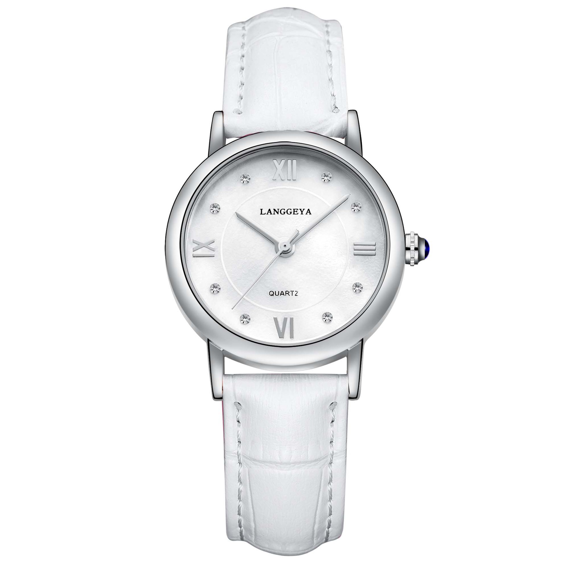 2018浪格雅罗马数字加钻钉字面真皮进口石英女表541-2