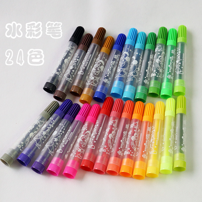 24色水彩笔套装批发 儿童无毒绘画涂鸦彩色笔宝宝画笔 袋装24支