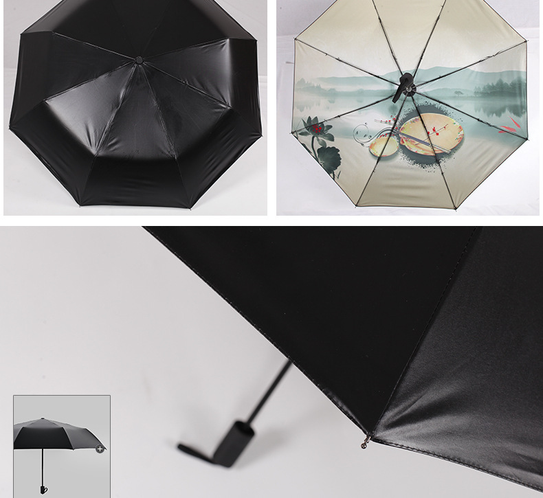 创意水墨画伞小黑伞 古风荷塘晴雨两用伞中国风防晒遮阳伞