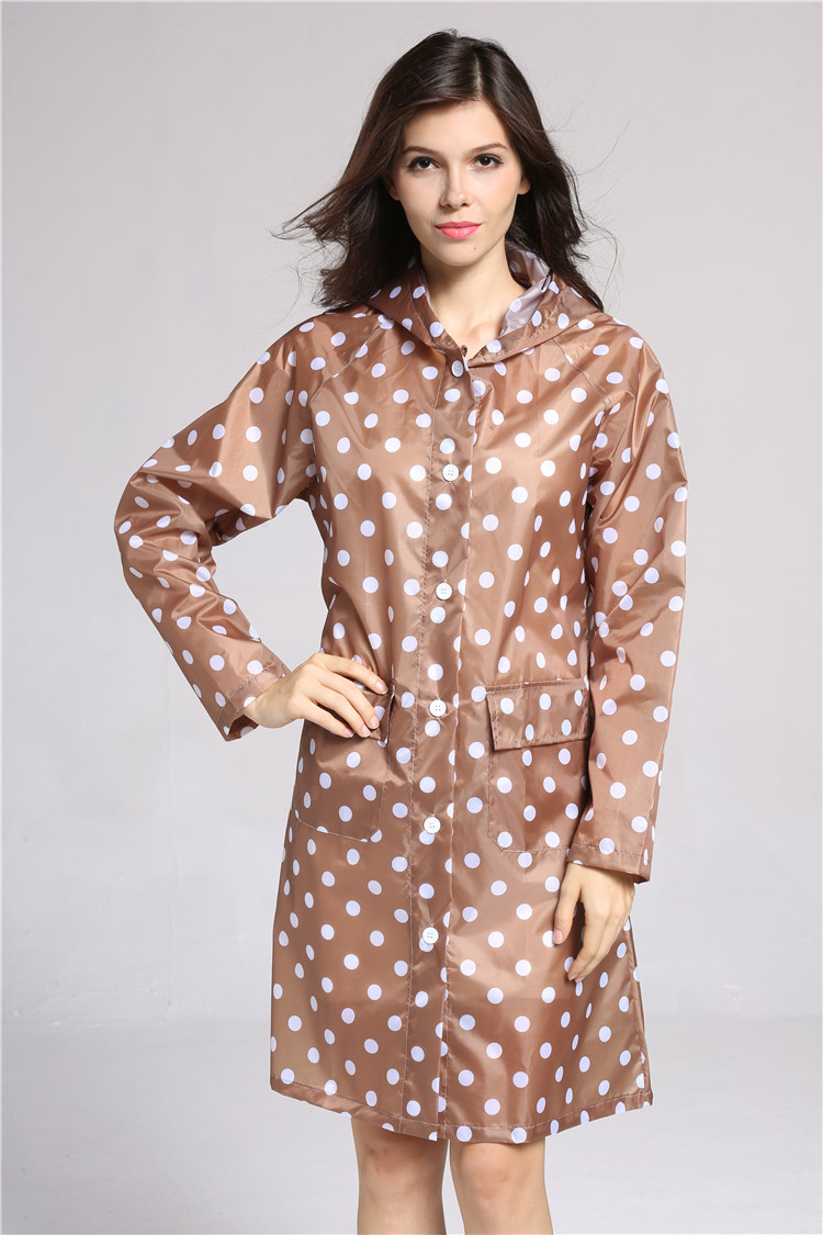 工厂直销日韩时尚女 波点圆点雨衣 超薄透气长款雨衣雨披一件代发