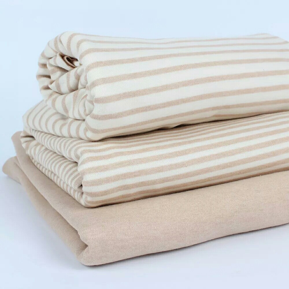 彩棉棉毛布 全棉针织面料 婴幼儿童亲肤纯色条纹厂家销售定制